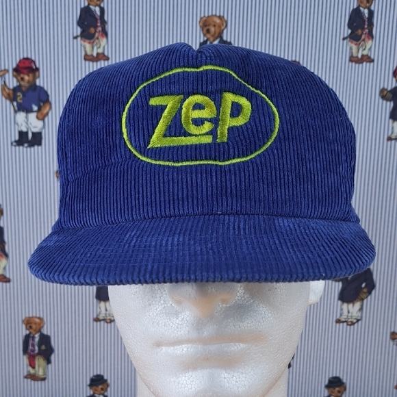 Vintage Zep stitched logo royal blue corduroy foam front panel snapback hat cap - Picture 1 of 8